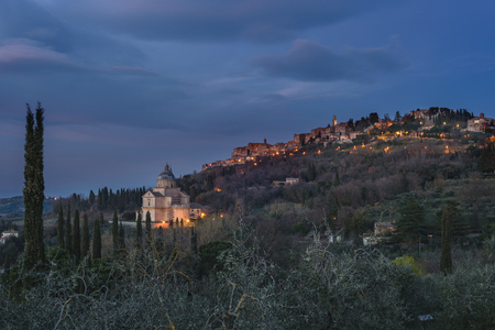 Skyline of the aerial view of the film famous town Montepulciano, Italyの写真素材