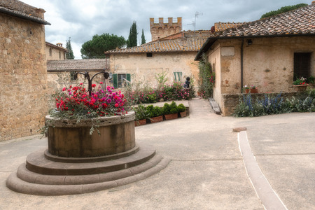 Magic streets of a medieval town in Tuscany, Monticchiello.の写真素材