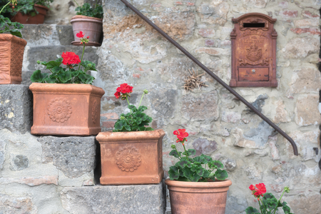 Magic streets of a medieval town in Tuscany, Monticchiello.の写真素材