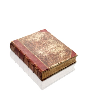 Old decrepit XIXth century book isolated on whiteの写真素材