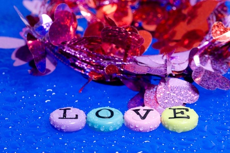 Background from valentineÕs day. Red heart and etter Love youの写真素材