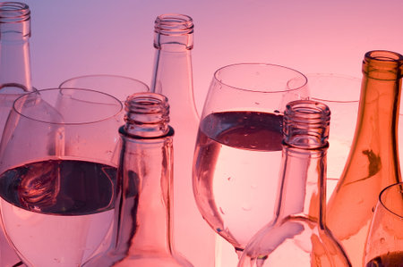 Background with wine glass and bottle