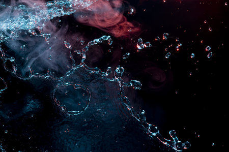 Water and smoke. Creative backround with drops