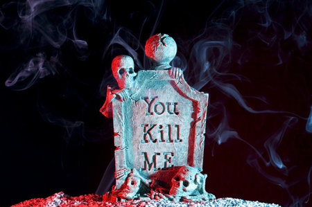 Halloween subject. Skeleton in smokeの写真素材