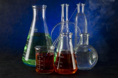 Chemistry flask on the dark background
の写真素材