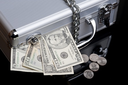 Dollars on the aluminum case Dollars on the aluminum case