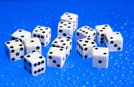 Several dice combinationa and orentation on blue