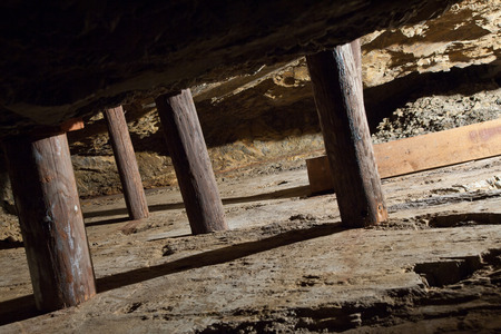 Excavated gold bearing vein in mineの写真素材
