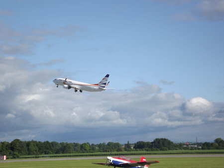 Boeing 737 takes off from the airport in Pardubice