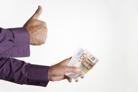 a man happy with his new purchaseの写真素材