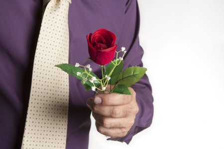 a man giving a rose to his beloved