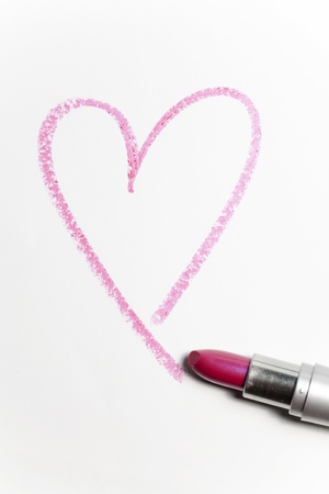 painting a heart with a red lipstickの写真素材