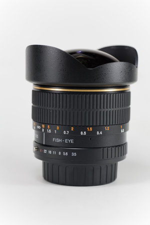 a photographic lens with a wide angle of coverage, called fisheye