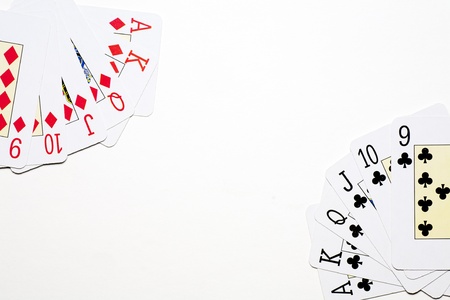 Two cards facing, black and redの写真素材