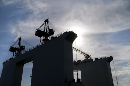 a platform for work at sea with two cranes