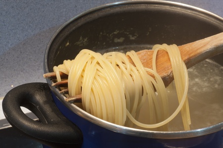 spaghetti with meat preparing to be a servantの写真素材