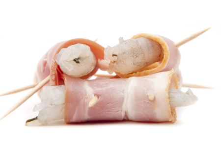 an appetizer of shrimp with baconの写真素材
