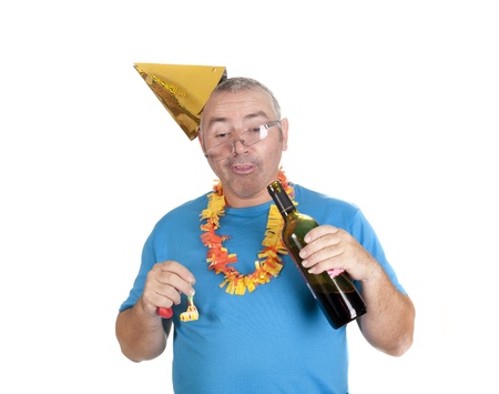 a drunken man having fun at a partyの写真素材