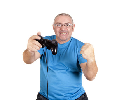 a man after having won a game with the console