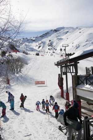 Ski resort Sierra Nevada in southern Spain, in Granada, a school skiのeditorial素材