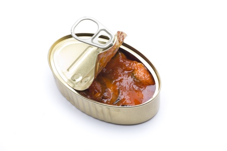 mussels with tomatoes, stuffed into a tin canの写真素材