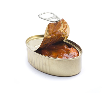 mussels with tomatoes, stuffed into a tin canの写真素材