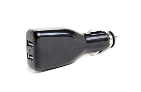 two connections usb adapter to connect to the cigarette lighterの写真素材