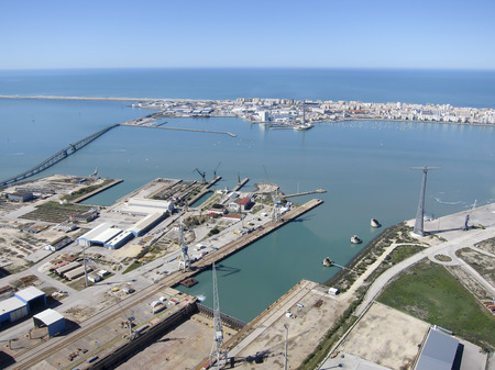 aerial view of Cadiz and Puerto Real shipyardの写真素材
