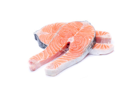 two slices of fresh salmon, fish rich in omega 3の写真素材