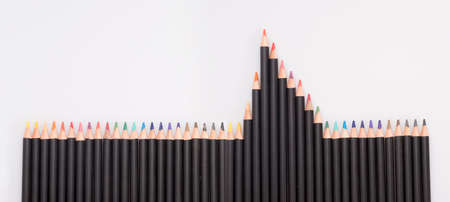 many colored pencils forming a graphの写真素材