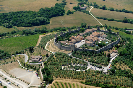 Aerial view of Monteriggioni townの写真素材