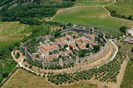 Aerial view of Monteriggioni townの写真素材