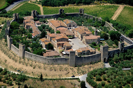 Aerial view of Monteriggioni townの写真素材