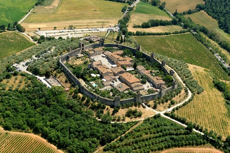 Aerial view of Monteriggioni townの写真素材
