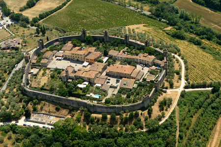 Aerial view of Monteriggioni townの写真素材