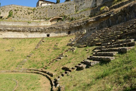 Antique Roman Amphitheatre in Volterra, Tuscany-Italyの写真素材
