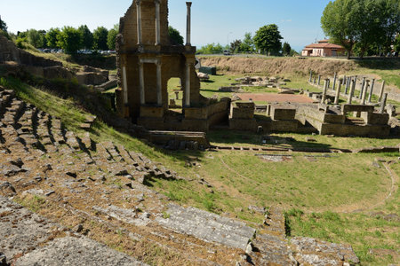 Antique Roman Amphitheatre in Volterra, Tuscany-Italyの写真素材