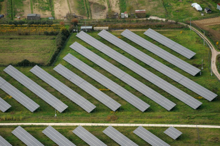 aerial view of solar panels in a country