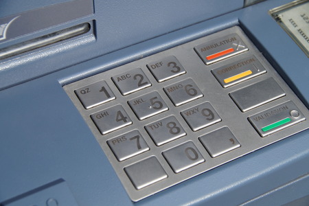 ATM keyboard or keypad cash machine - PIN banking numbers  - angleの写真素材