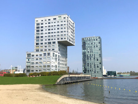 Skyline apartment buildings of Almere City - Silverline and Almere Towers.