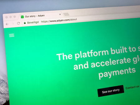 Amsterdam, Netherlands - June 10, 2018: Website of adyen.com. Adyen is a Dutch global e-commerce,...