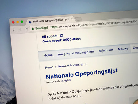 Amsterdam, the Netherlands - August 24, 2018: Website of the most wanted fugitives of the...