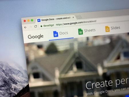 Amsterdam, the Netherlands - August 30, 2018: Website or Google Docs, a web-based free word processor.のeditorial素材