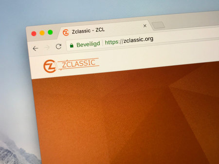 Amsterdam, the Netherlands - August 29, 2018: Website of crypto coin Zclassic, a fork or Zcash.