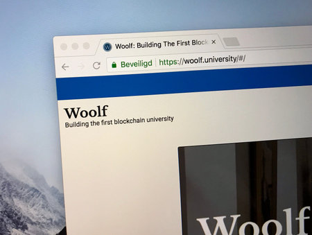 Amsterdam, the Netherlands - August 29, 2018: Website of Woolf University, the worlds first...