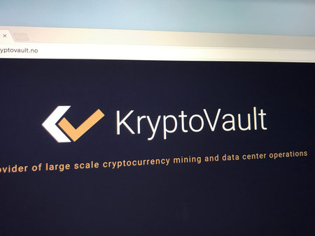 Amsterdam, the Netherlands - August 20, 2018: Website of Kryptovault, a cryptocurrency mining...