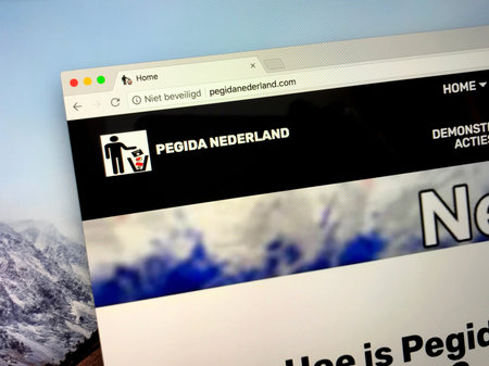 Amsterdam, the Netherlands - September 15, 2018: Website of Pegida Netherlands is the Dutch branch of the German political movement Pegida.のeditorial素材