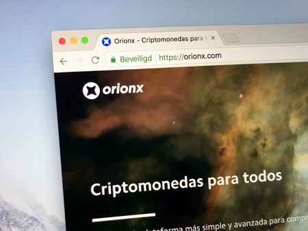 Amsterdam, the Netherlands - July 15, 2018: Website of Chilean cryptocurrency exchange Orionx.のeditorial素材