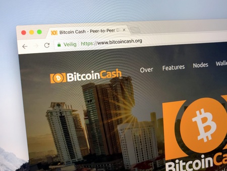 Amsterdam, Netherlands - May 13, 2018: Website of BitcoinCash (BTC). Bitcoin Cash is digital currency. It is a hard fork or Bitcoin, the open source cryptocurrency.のeditorial素材