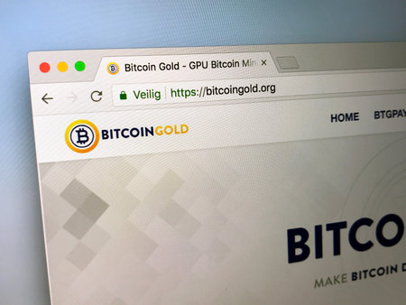 Amsterdam, Netherlands - May 13, 2018: Website of BitcoinGold (BTG). Bitcoin Gold is digital...